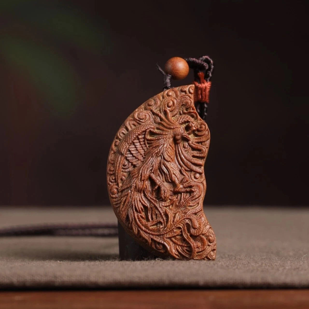 Agarwood Dragon Phoenix Couple Pendant Necklace Carved Charm Pair Unisex 07FC0E-D4 - KOEEK