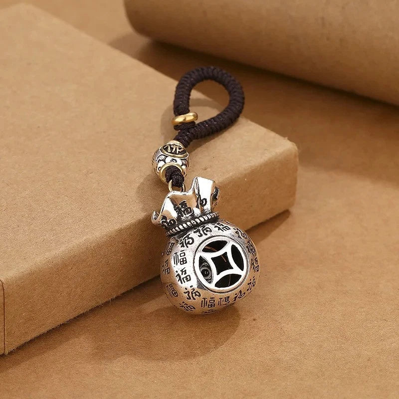 Retro Handmade Relief Coin Money Bag Rotating Keychain Luck Blessing Pendant 07FC0E-D4 - KOEEK