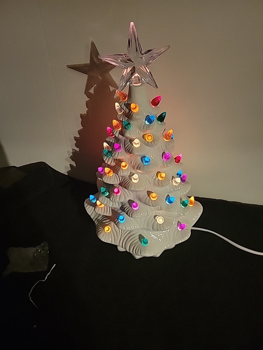 WHITE CERAMIC CHRISTMAS TREE WITH MULTI COLOR LIGHTS UP  15" Tall WHITE - KOEEK