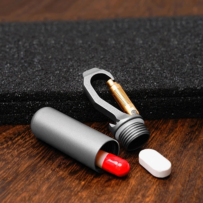 EDC Titanium Keychain Waterproof Storage Pill Case Bottle Opener Outdoor EDC Box 07FC0E-D4 - KOEEK