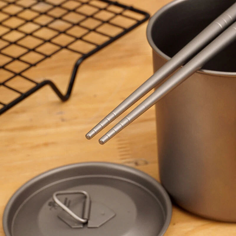 1 Pairs Titanium TA1 Metal Twist Traditional Chinese Chopsticks Camping EDC Tool EDC - KOEEK