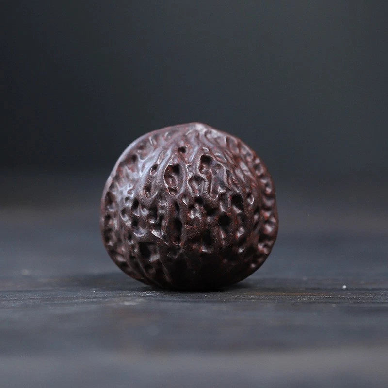 1Pair 4.4cm Yixing Purple Clay Handcarved Walnut Tea Pet Handball Luck Ornament 07FC0E-D4 - KOEEK