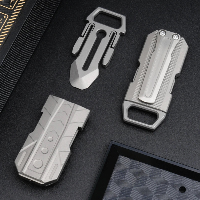 EDC Titanium Belt Buckle Portable Men's Belt Clip Waist Hang Keychain Crowbar 07FC0E-D4 - KOEEK
