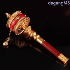 23cm Tibetan Brass Hand Cranked Ten-in-one Scripture Prayer Wheel Buddhist Decor 07FC0E-D4 - KOEEK