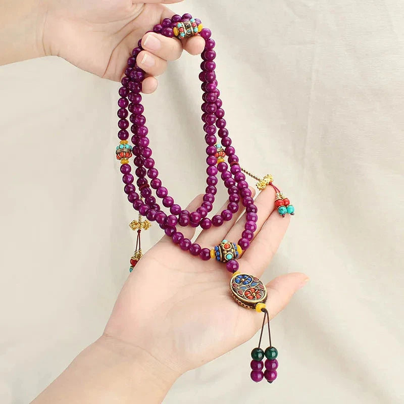Exquisite Retro Nepal Luck Stone Long Necklace Tassel Crossbody Chain Bracelet 07FC0E-D4 - KOEEK