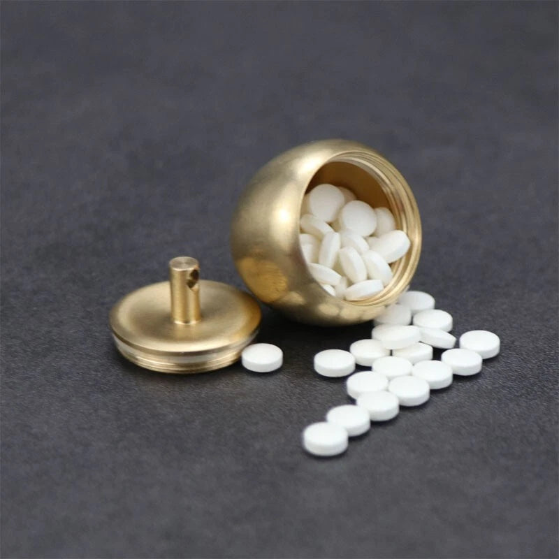 Brass Keychain Waterproof Storage Box Sealed Pill Capsula Portable Tank EDC Tool 07FC0E-D4 - KOEEK