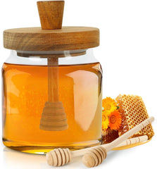 new Honey Pot with Dipper and Lid - 18oz Glass Jar Wooden Transparent 07FC0E-D4 - KOEEK