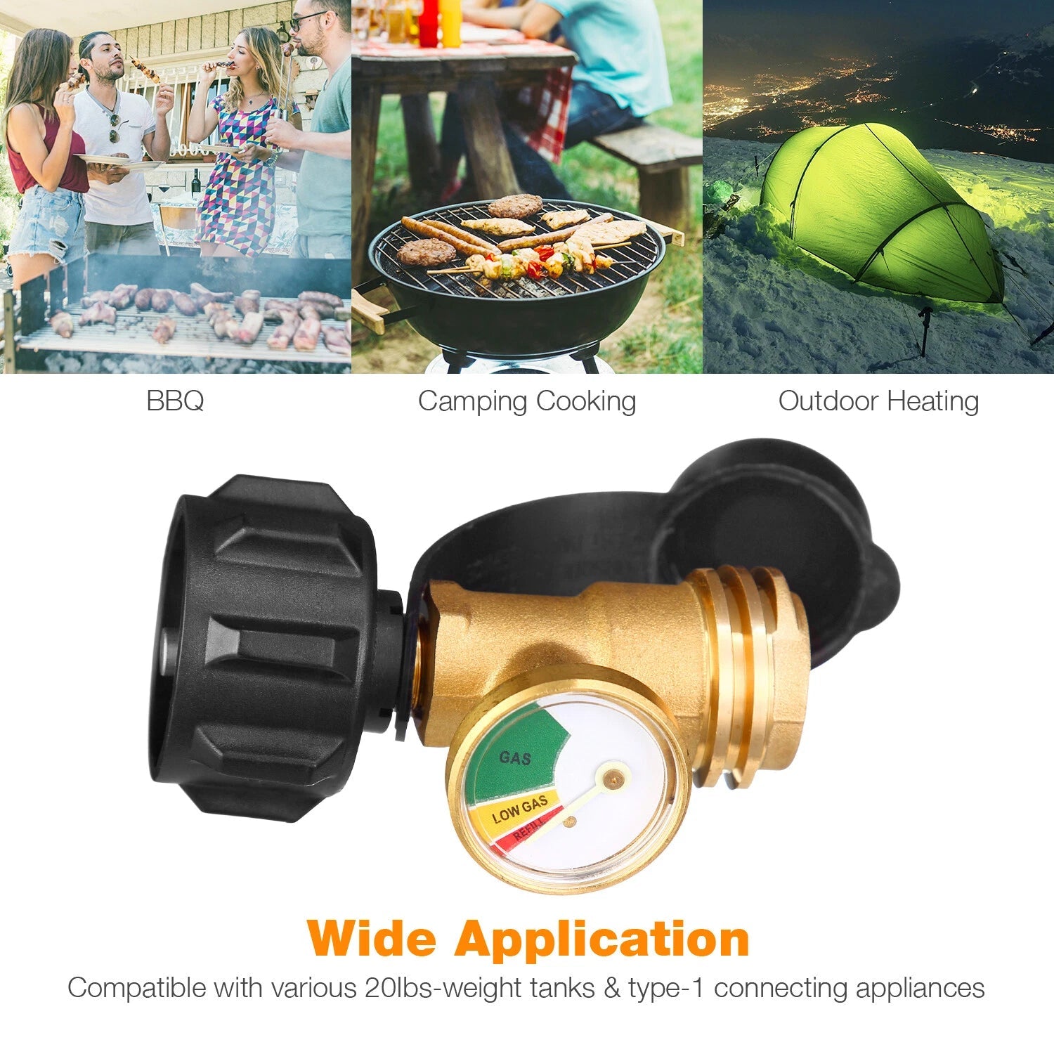 Propane Tank Gauge Brass Adapter RV Pressure Gas Level Meter BBQ Indicator 07FC0E-D4 - KOEEK