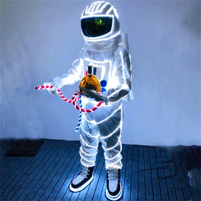 LED Astronaut Costume Suit Illuminated Party Glow Light Cloth Performance Helmet 07FC0E-D4 - KOEEK