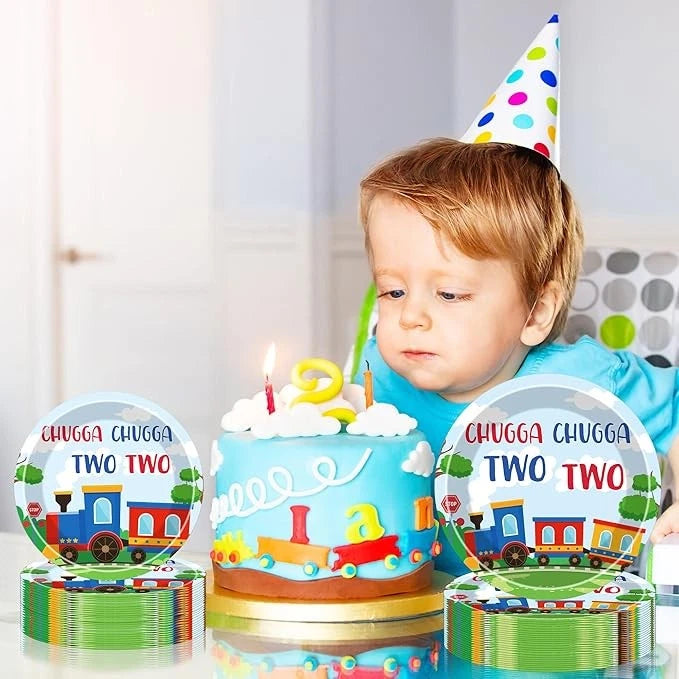 Chugga Chugga Two Two Tableware - 96 Pcs Train Themed 2nd Birthday Decorations 07FC0E-D4 - KOEEK