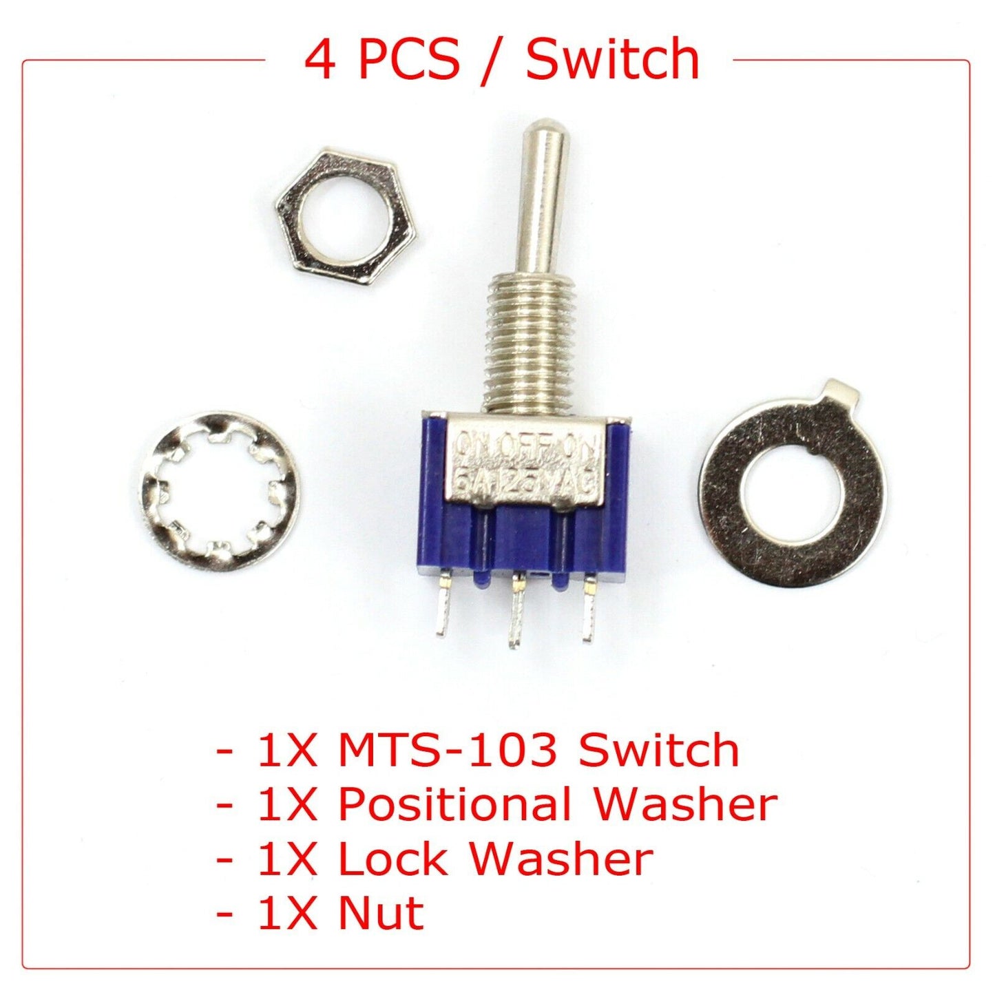 10 stk Mini-vippekontakt SPDT ON-OFF-ON 3 Position 6mm 12V 110V 220V MTS-103