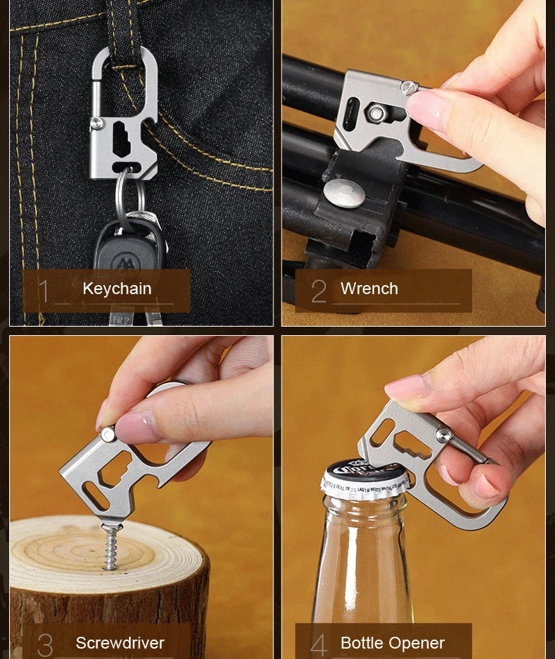 EDC Titanium Mechanic Key Chain Carabiner Bottle Opener Outdoor Multi Tools 07FC0E-D4 - KOEEK
