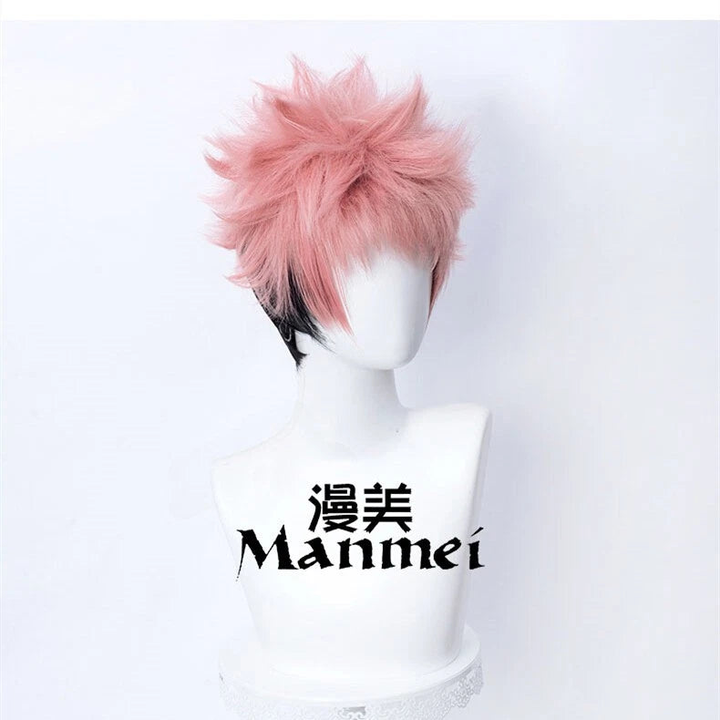 Anime Jujutsu Kaisen Itadori Yuji Cosplay Wig Men Pink+Black Short Hairpiece Wig 07FC0E-D4 - KOEEK