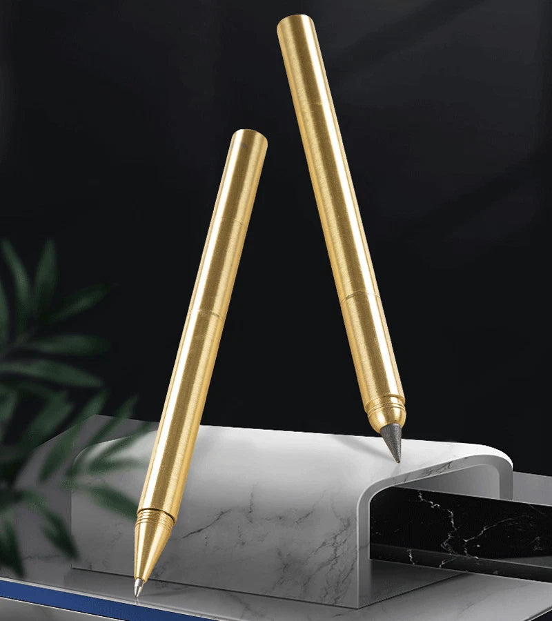 EDC Brass Double Headed Dual-purpose Signature Ballpoint Pen Pencil Office Gifts 07FC0E-D4 - KOEEK