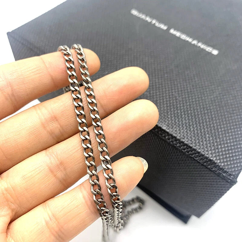 Pure Titanium Anti-allergy Necklace 2.2mm 3.5mm 5.5mm Curb Chain 22'' 24'' 26'' 07FC0E-D4 - KOEEK