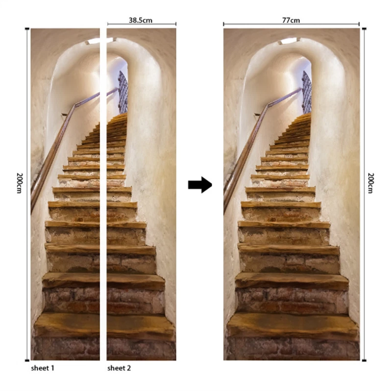 Stairway Wall Art  Self-adhesive Wrap Murals 3D Door Sticker Decal Home Decor 07FC0E-D4 - KOEEK