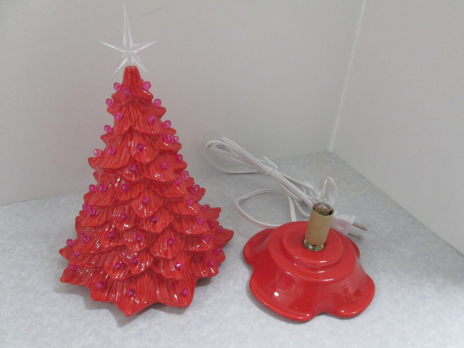"Red Glazed  Ceramic Christmas Tree"  ly Made/ Extra Lights 07FC0E-D4 - KOEEK