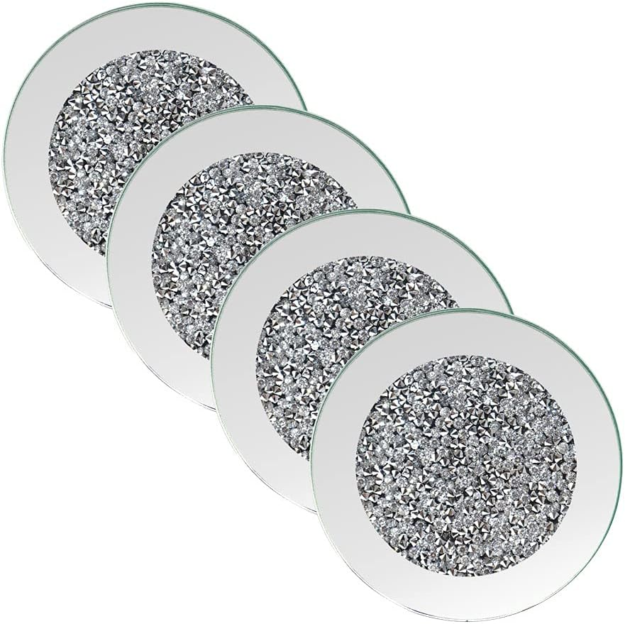 ny Glas Mirrored Coaster 4 PC, Crushed Diamond Round 4" Cup Mat Decor på bordplade