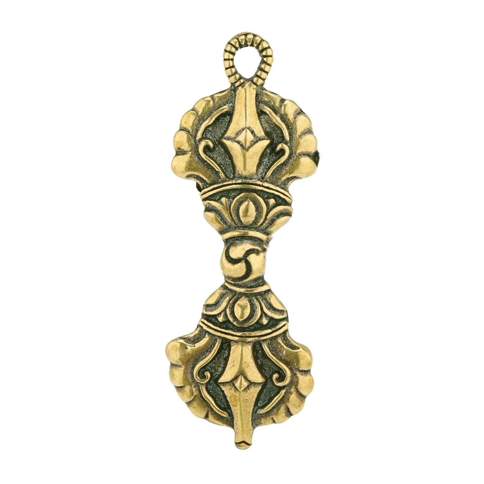 3.1"Vintage Brass China Golden Buddha's Demon-Dispelling Staff Pendant Amulet 07FC0E-D4 - KOEEK