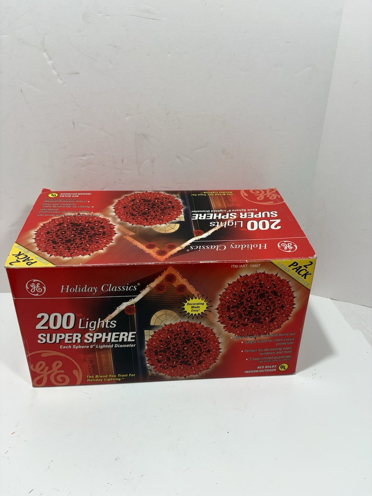 2003 GE Holiday Classics 200 Lights 6" Super Sphere 2 Pack 100 Lights RED GE - KOEEK