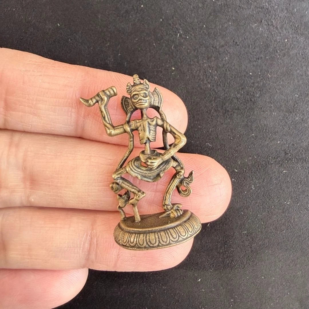 Retro China Copper Pendant Shri Chitipati Mini Statue Buddhist Guardian Deities 07FC0E-D4 - KOEEK