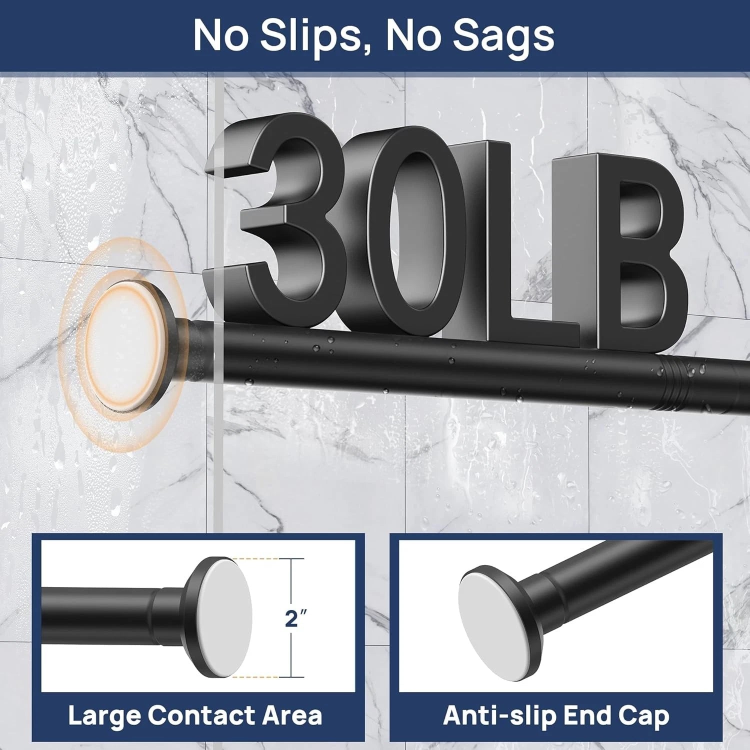 Matte black shower curtain rod, adjustable length (30 to 52 inches) 07FC0E-D4 - KOEEK
