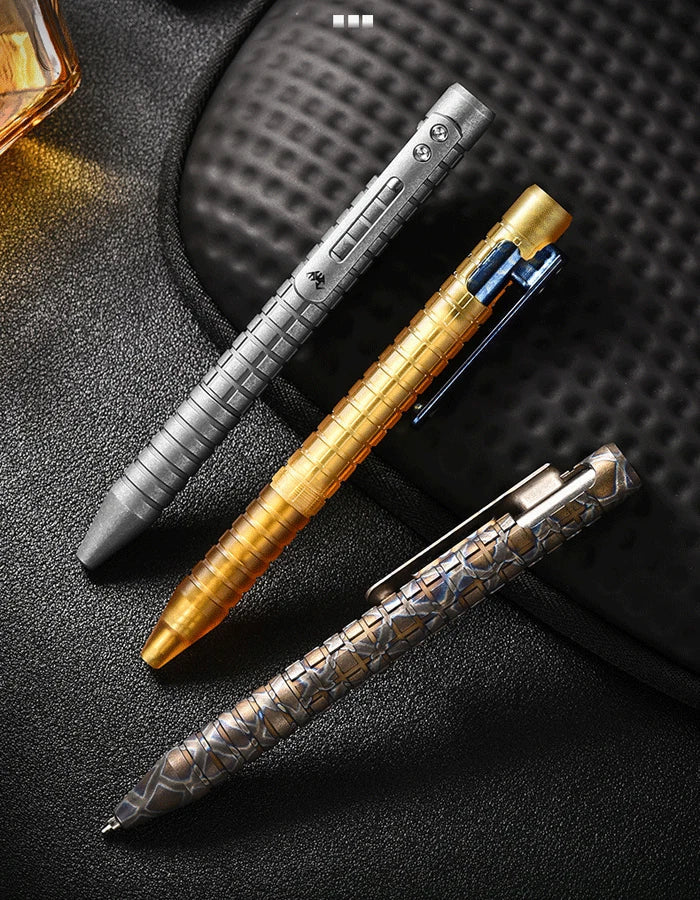 Titanium PEI Ballpoint Pen Bolt Action Signature Writing Pocket Pen 5pcs Refills 07FC0E-D4 - KOEEK