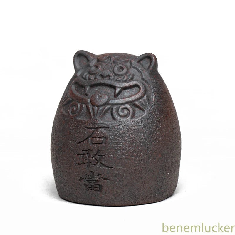5.8cm Yixing Purple Clay Handcarved Shigandang Tiger Tea Pet Fengshui Ornament 07FC0E-D4 - KOEEK