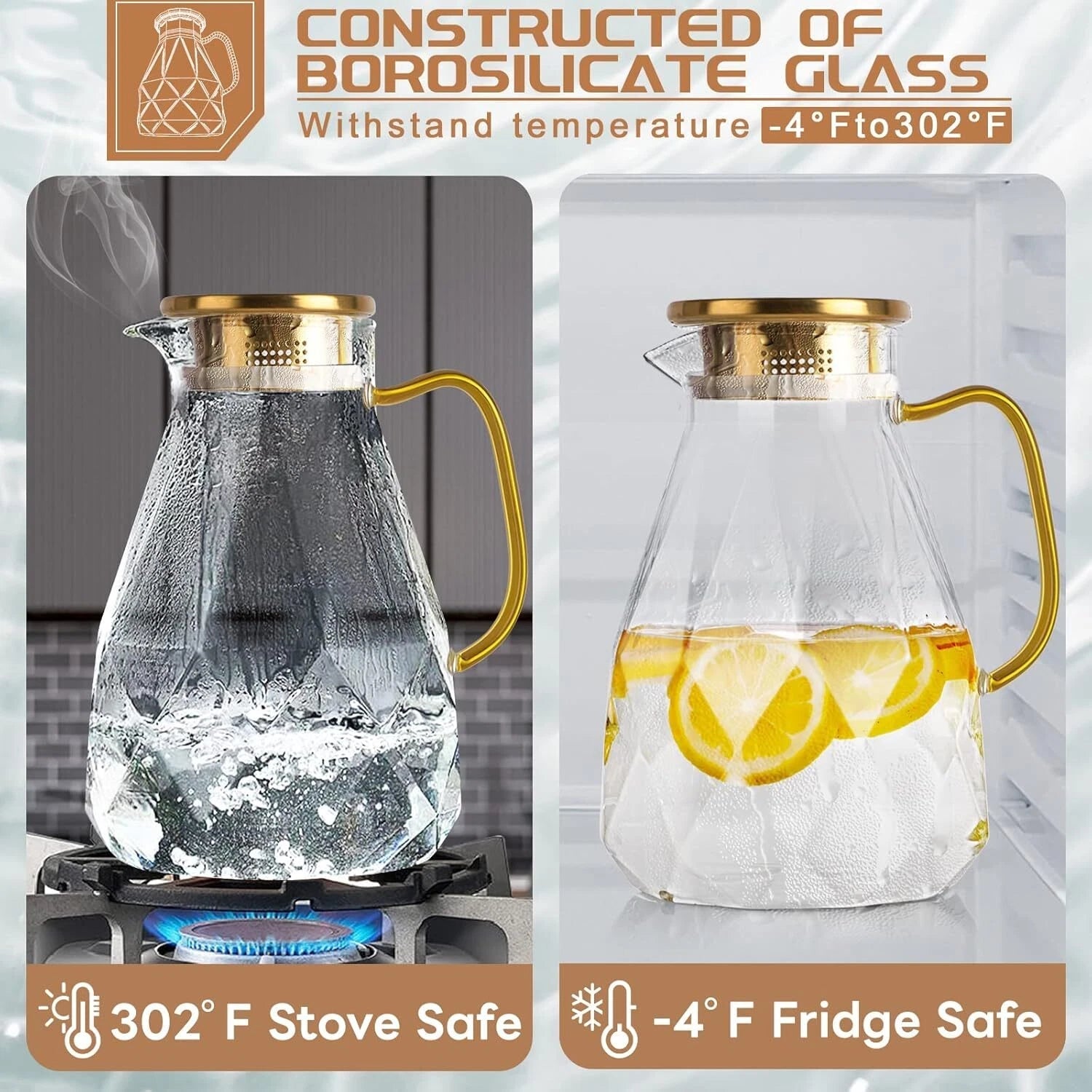 Yirilan Glass Pitcher, 2.2 Liter Water Pitcher With Lid,Iced Tea Pitcher Fridge 07FC0E-D4 - KOEEK