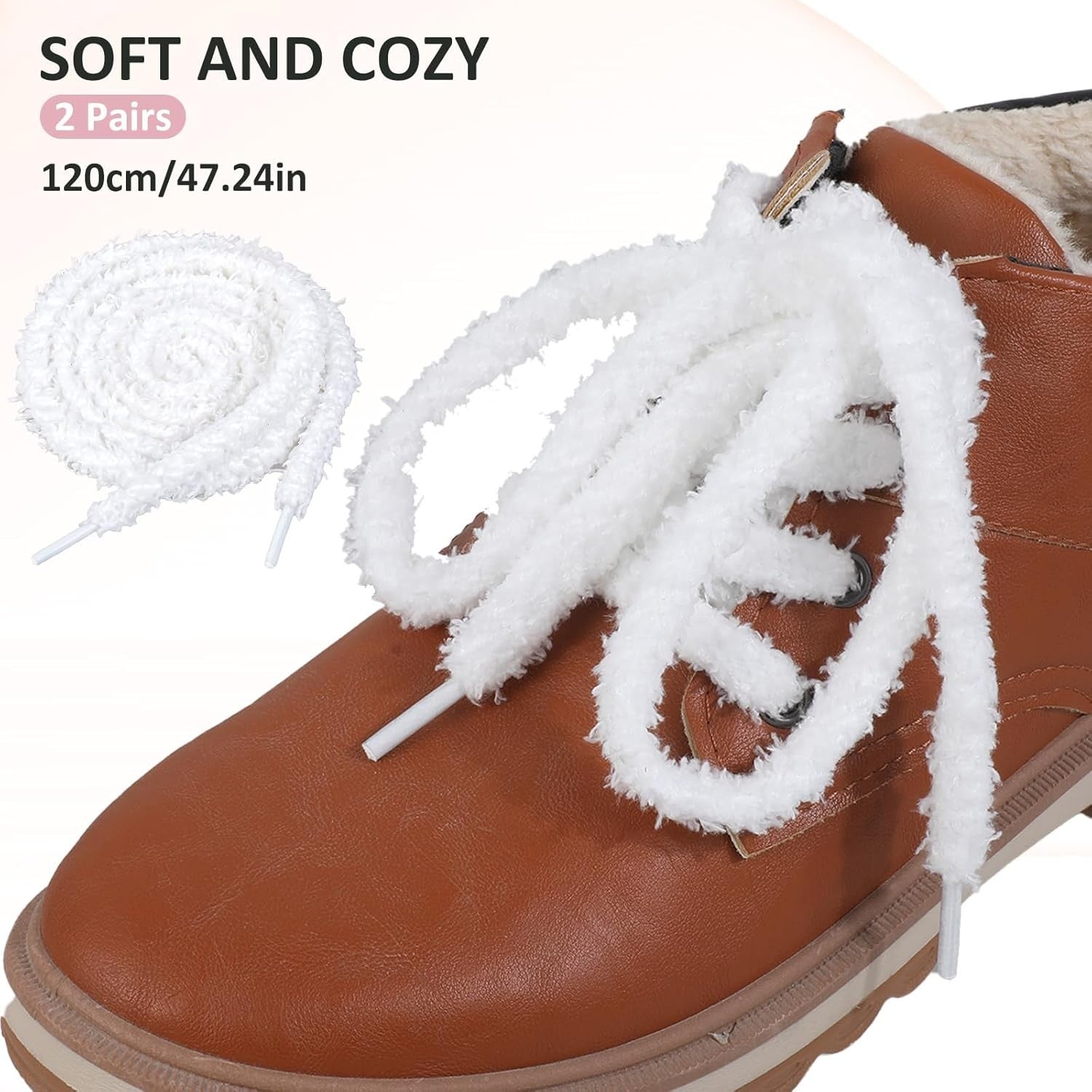 new 2 Pair Fuzzy Flat Shoe Laces Soft White Plush Thick Shoelace 55inch, 07FC0E-D4 - KOEEK