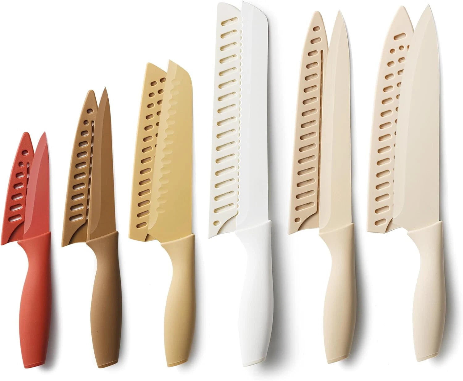 12 Pieces Kitchen Knife Set, Stainless Steel Knife Set Nonstick Ceramic Coating 07FC0E-D4 - KOEEK