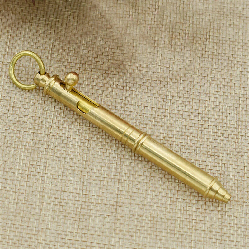 Mini Solid Brass Keychain Practical Pen Ballpoint Pen Sign Pen w/ Key Ring EDC EDC - KOEEK