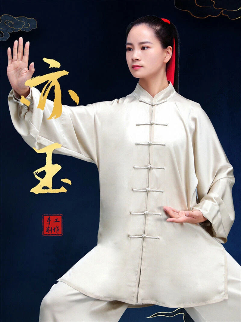 Kung Fu Tai Chi Mulberry Silk Uniform Martial Arts Wushu High-end Handmade Taiji 07FC0E-D4 - KOEEK