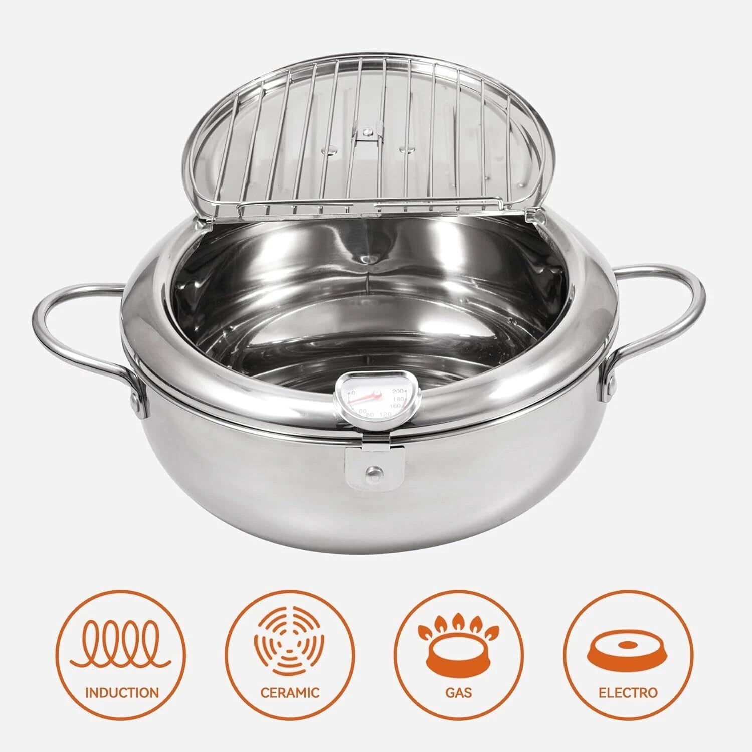 Deep Fryer, 11-inch/4.2 Liter Japanese Style Tempura Fryer, 304 Stainless Steel 07FC0E-D4 - KOEEK