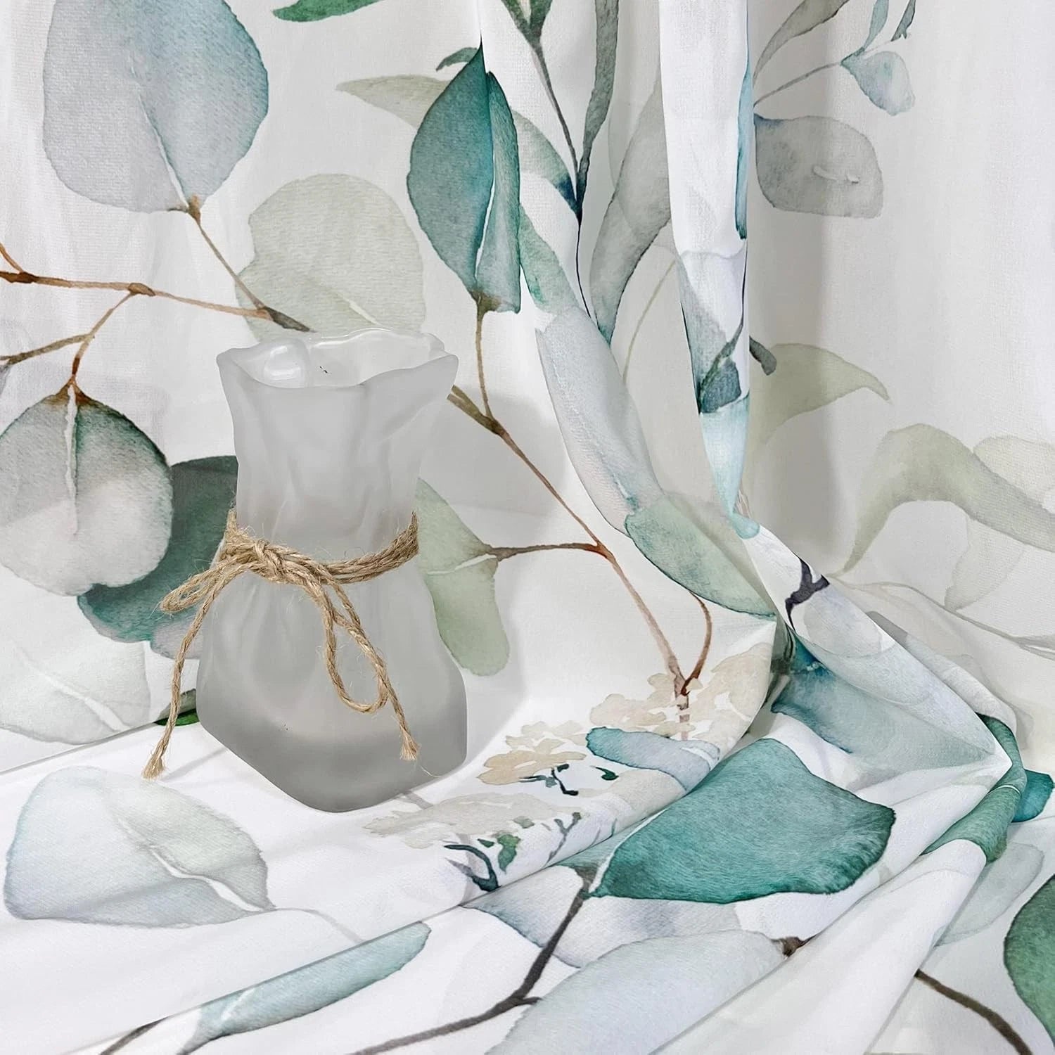 Green Eucalyptus Leaves Curtains for Living Room 96 inch Length 2 Panels Set 07FC0E-D4 - KOEEK