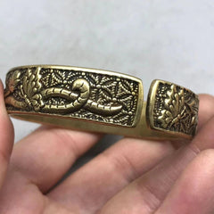 Brass Wide Peony Bangle Pure Copper Vintage Smooth Open Bracelet Unisex 07FC0E-D4 - KOEEK