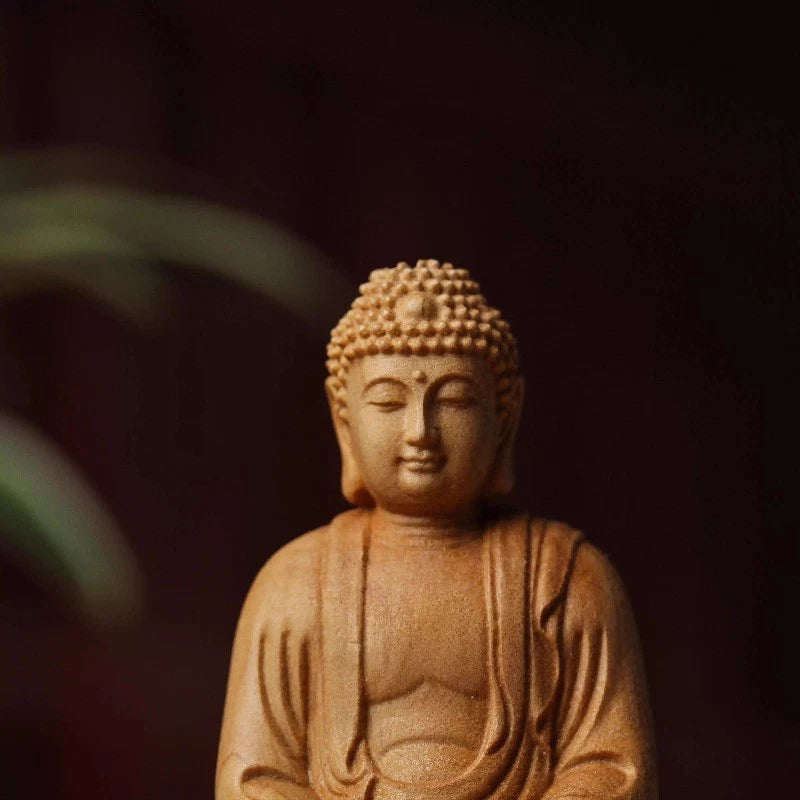 8cm Tathagata Buddha Statue Cliff Cypress Wood Handmade Carve Handicraft 07FC0E-D4 - KOEEK
