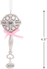 new Hallmark Baby's First Rattle Pink 2024 Christmas Ornament, Premium Metal HALLMARK - KOEEK