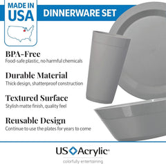 port Plastic Plate,Bowl and Tumbler Dinnerware Set for 4 in Grey Stone|12-Pic 07FC0E-D4 - KOEEK