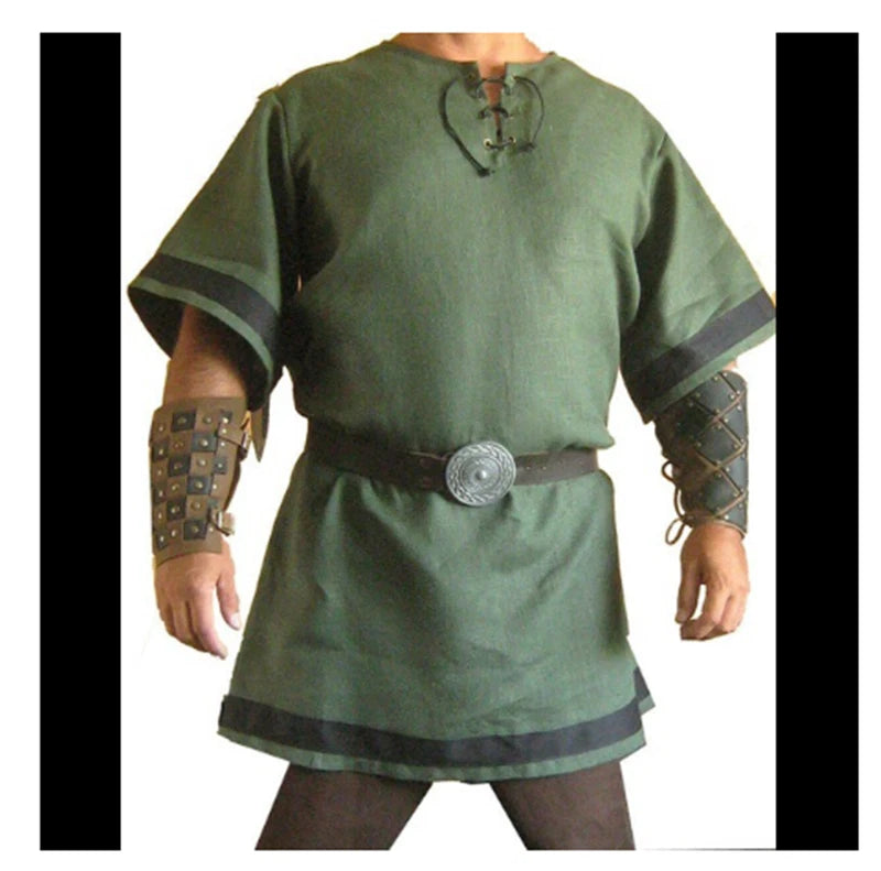 Men Medieval Viking Tunic Top Shirt Blouse Pirate Knight Cos Fancy Costume 07FC0E-D4 - KOEEK