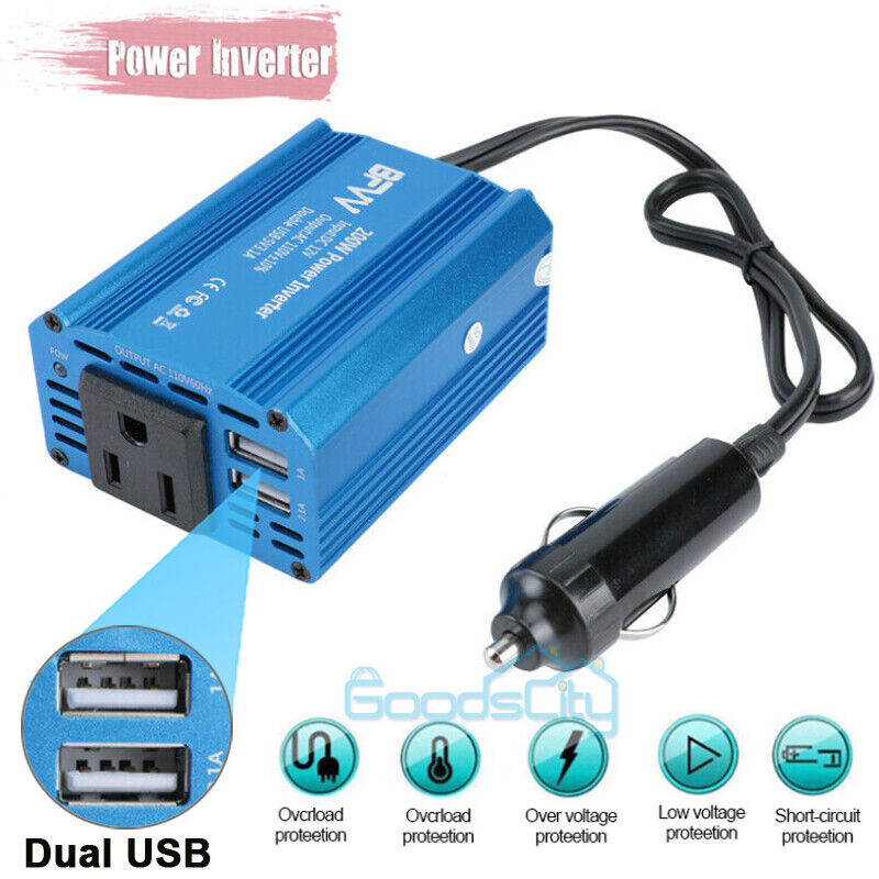 ny Conector De Corriente Para Carro Auto 200W Inversor Converter De DC 12V A 110V