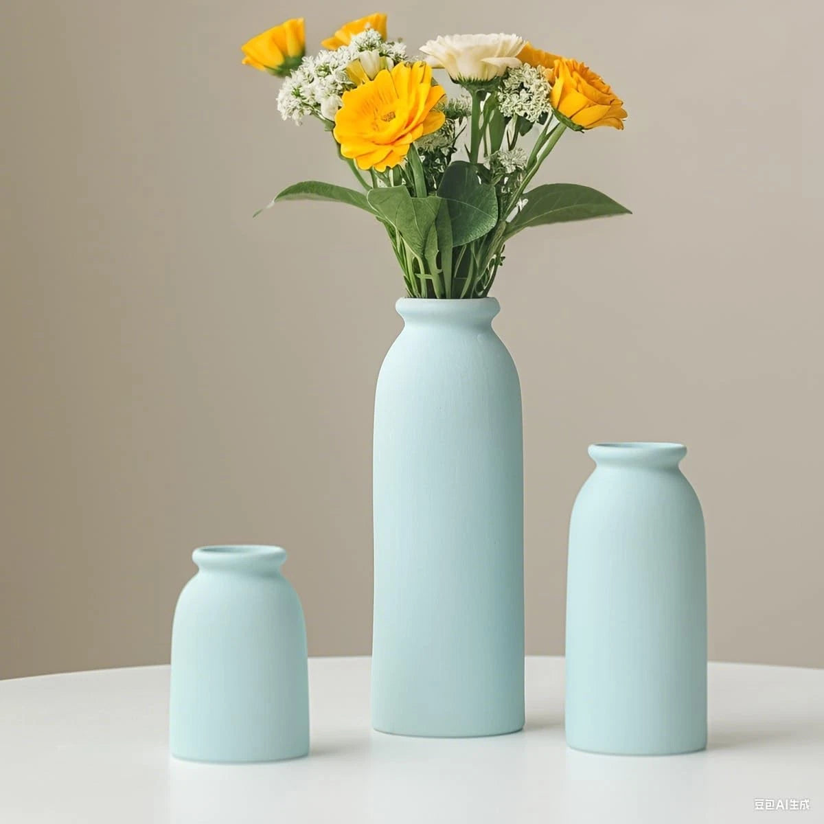 Ceramic Vase Set-3, Small Flower Vases for Decor, Modern Boho Farmhouse Style 07FC0E-D4 - KOEEK