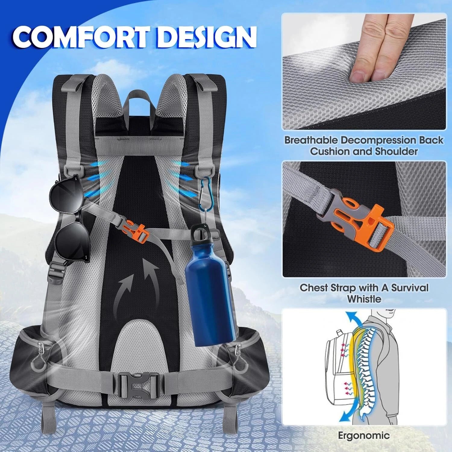 50L travel backpack for men and women lightweight outdoor travel backpacks 07FC0E-D4 - KOEEK