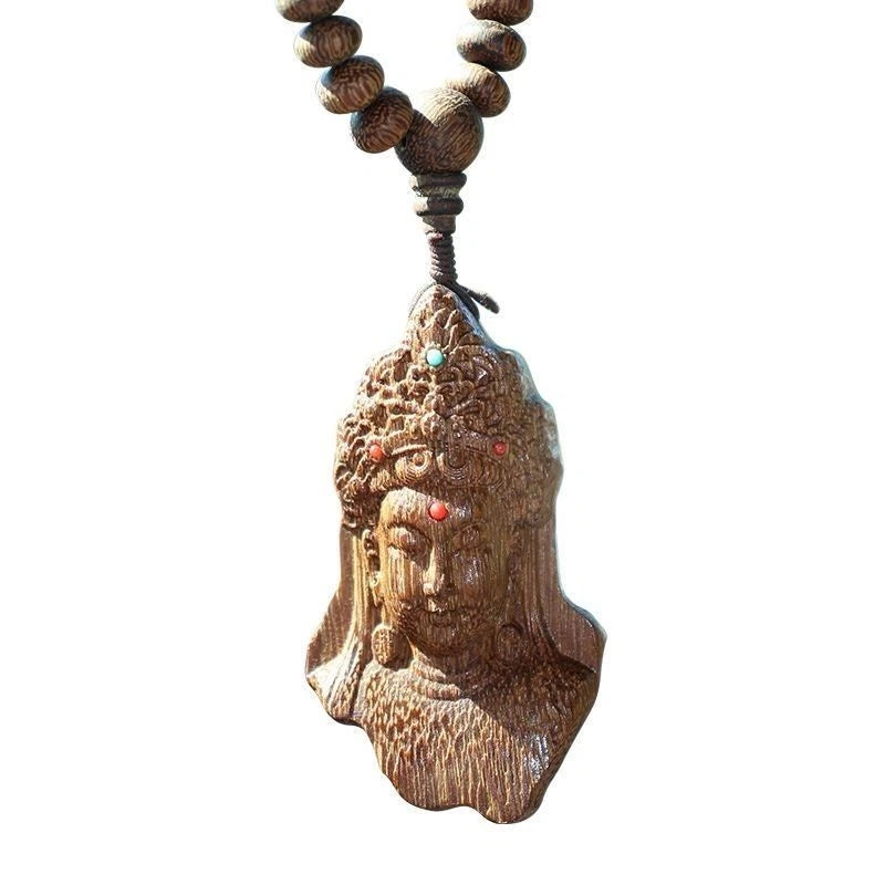 Nha Trang Agarwood Guanyin Pendant Necklace Natural Wood Bead Sweater Chain 07FC0E-D4 - KOEEK