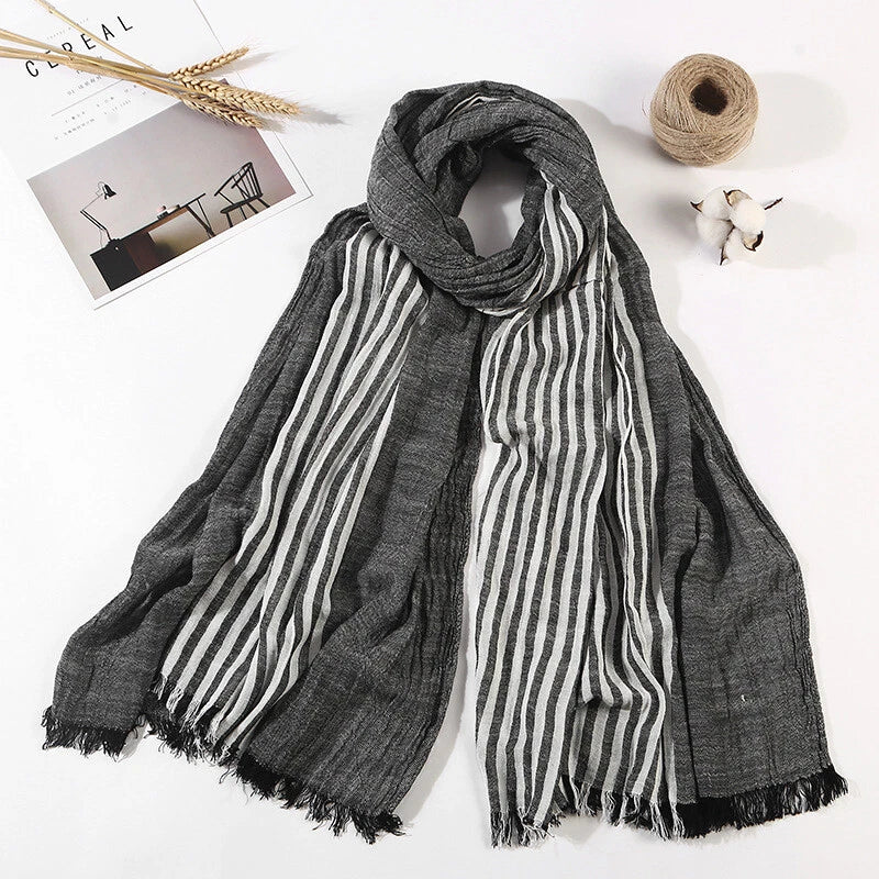 Men's Scarf Striped Cotton Linen Shawls and Wraps Pleated Scarves Unisex Scarf 07FC0E-D4 - KOEEK
