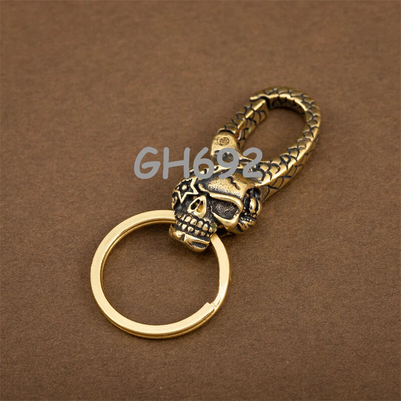 Solid Brass Skull KeyChain Keyring Split Ring Punk GH692 07FC0E-D4 - KOEEK