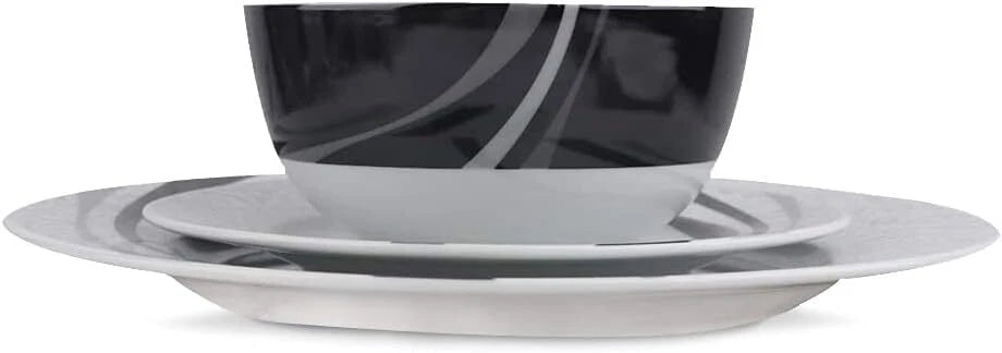 18 Piece Dinnerware Set, Plates, Dishes and Bowls, Serves 6, Swirl Color 07FC0E-D4 - KOEEK
