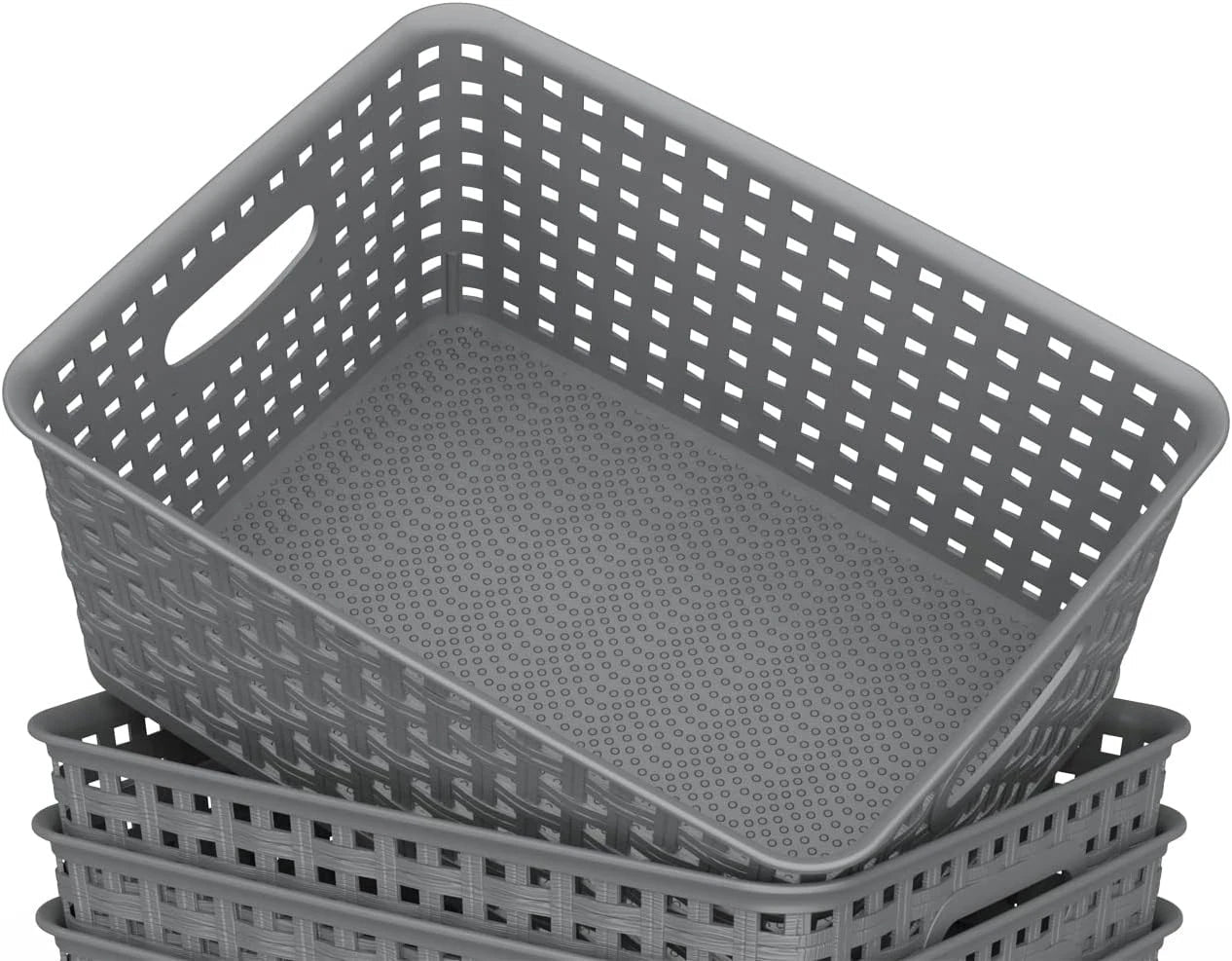 Weave Storage Organizer Baskets, Grey 6-Pack Plastic Woven Baskets 07FC0E-D4 - KOEEK