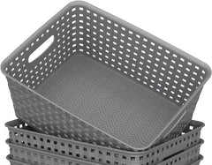 Weave Storage Organizer Baskets, Grey 6-Pack Plastic Woven Baskets 07FC0E-D4 - KOEEK