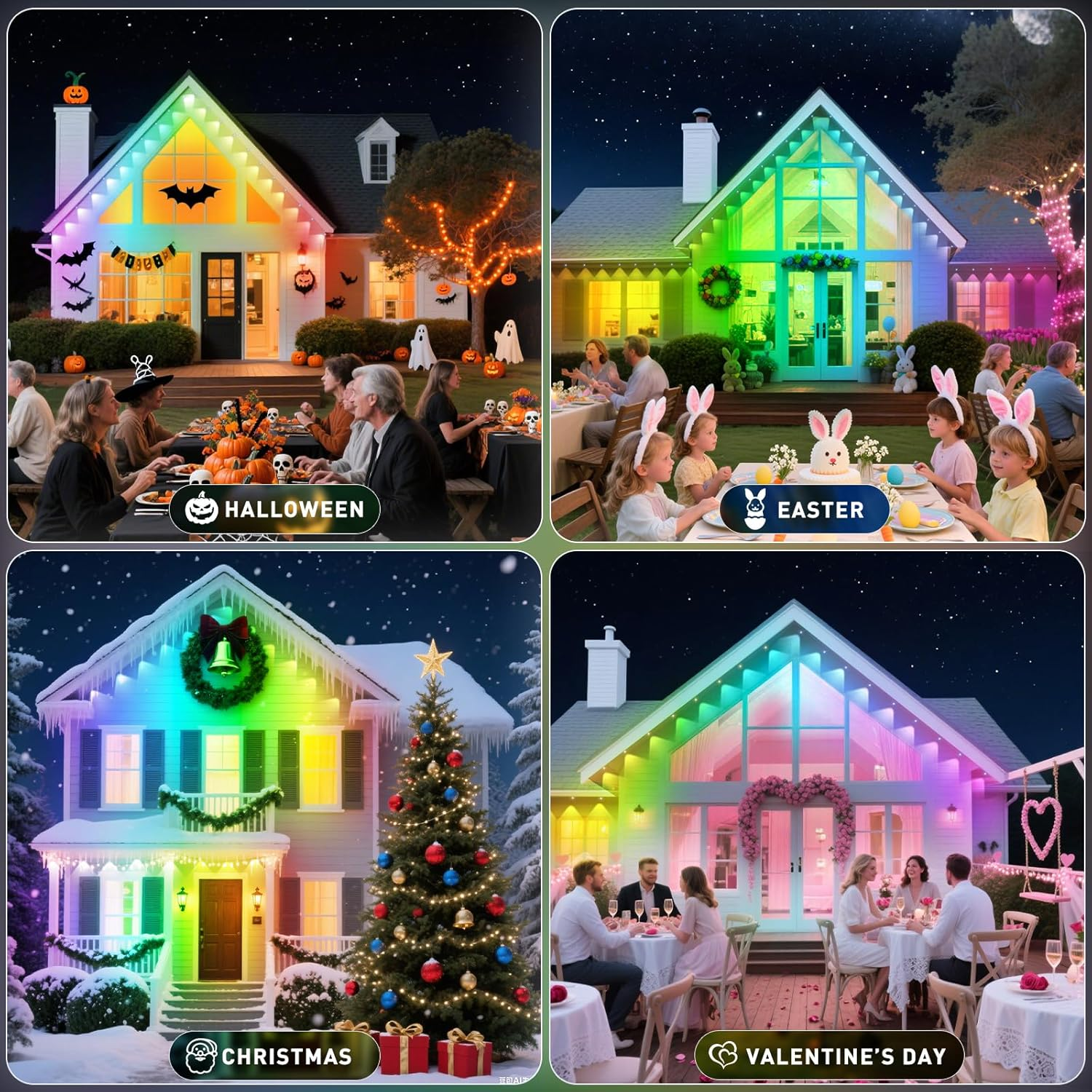100Ft Permanent Outdoor Lights,For House Roof, Christmas, Holiday, Party, Daily 07FC0E-D4 - KOEEK